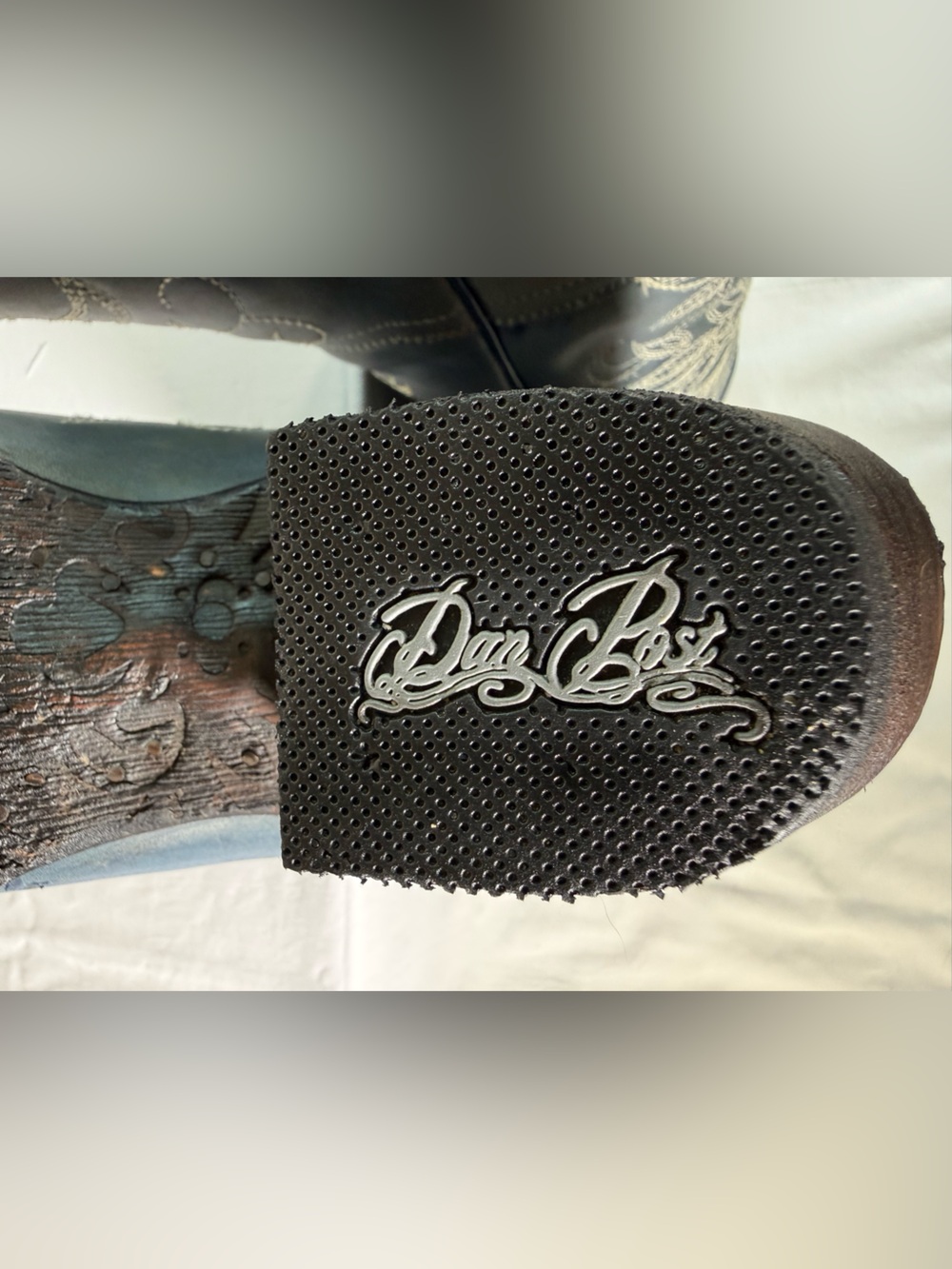 Dan Post Nora Blue Leaf Stitch Leather Western Cowboy Distressed Boots Size 8 - Picture 15 of 16